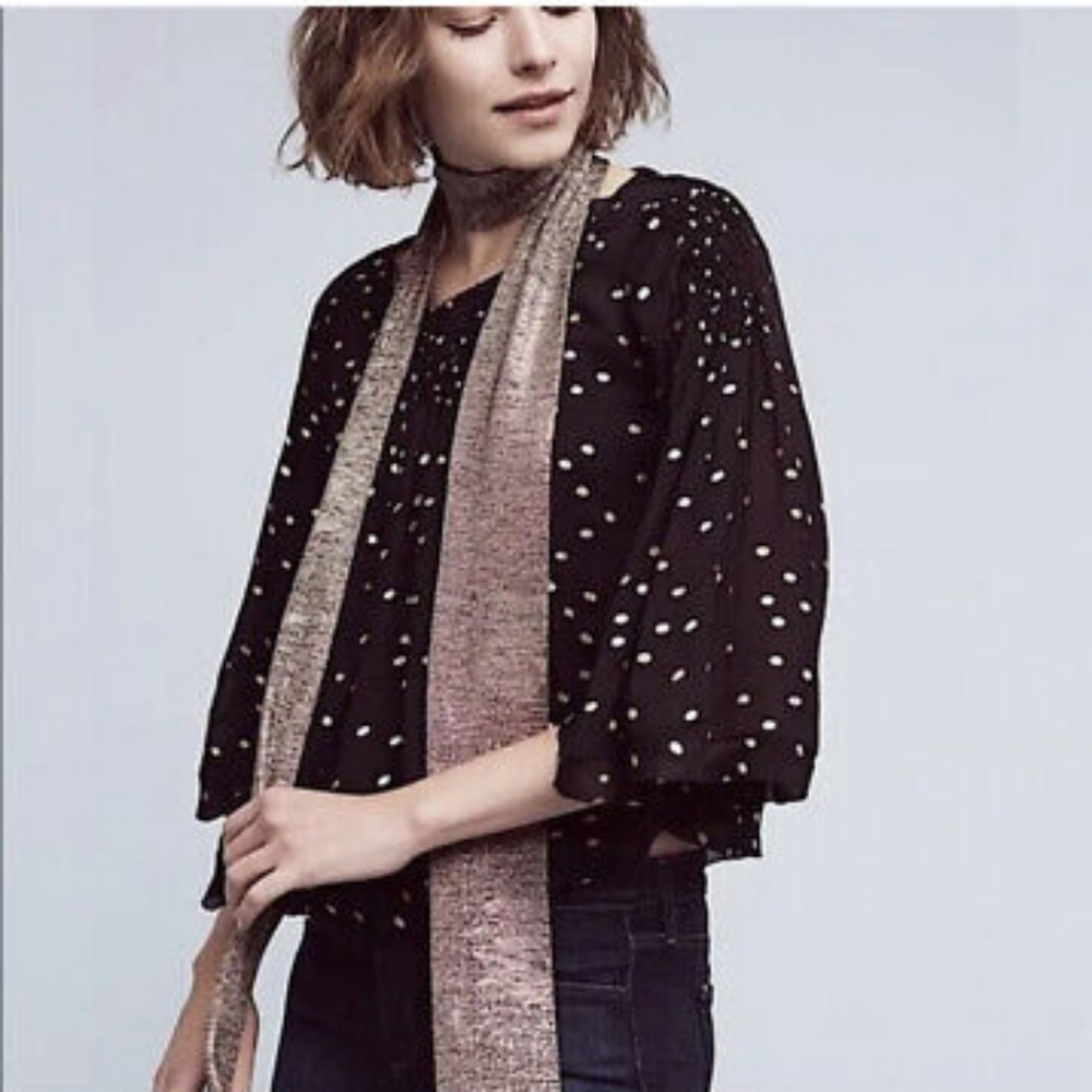 Anthropologie Floreat Black Gold Oval Polka Dot Bell Sleeve Blouse - M